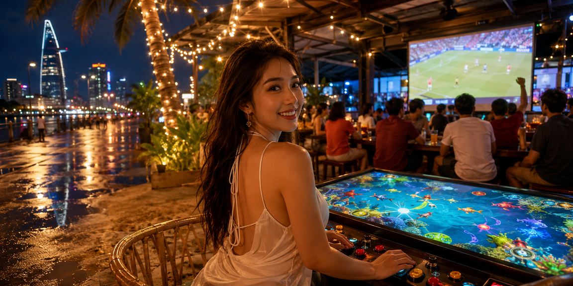 Người chơi game Bắn Cá trực tuyến tại Hồ Chí Minh với giao diện đầy màu sắc trên điện thoại